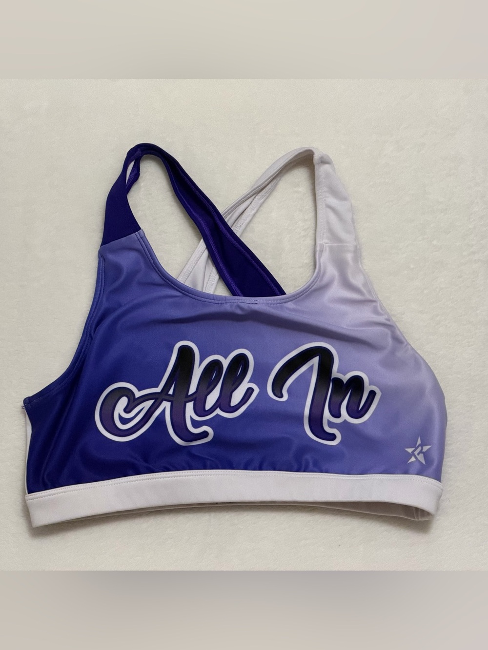 Rebel Athletic All In Purple Ombré Sports Bra Cheer Cross Back